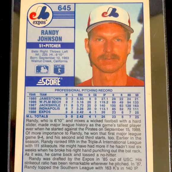 1989 Score Randy Johnson Rookie Card - Picture 2 of 2